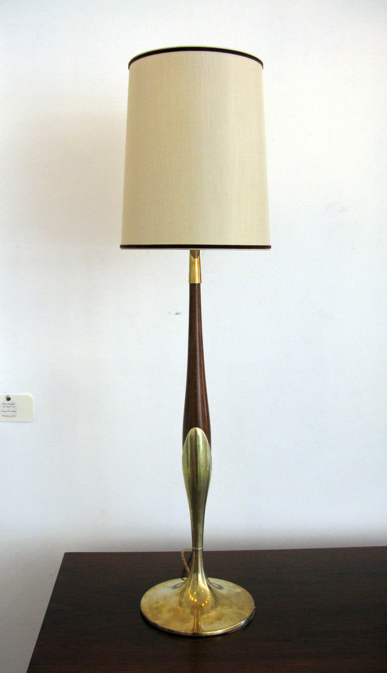 Pair of Danish Walnut and Brass Table Lamps