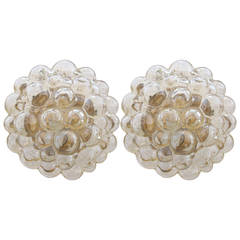 Pair of Round Bubbled Amber Glass Sconces