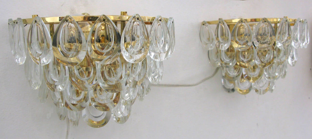 Mid-20th Century Pair of Sciolari Crystal and Brass Sconces