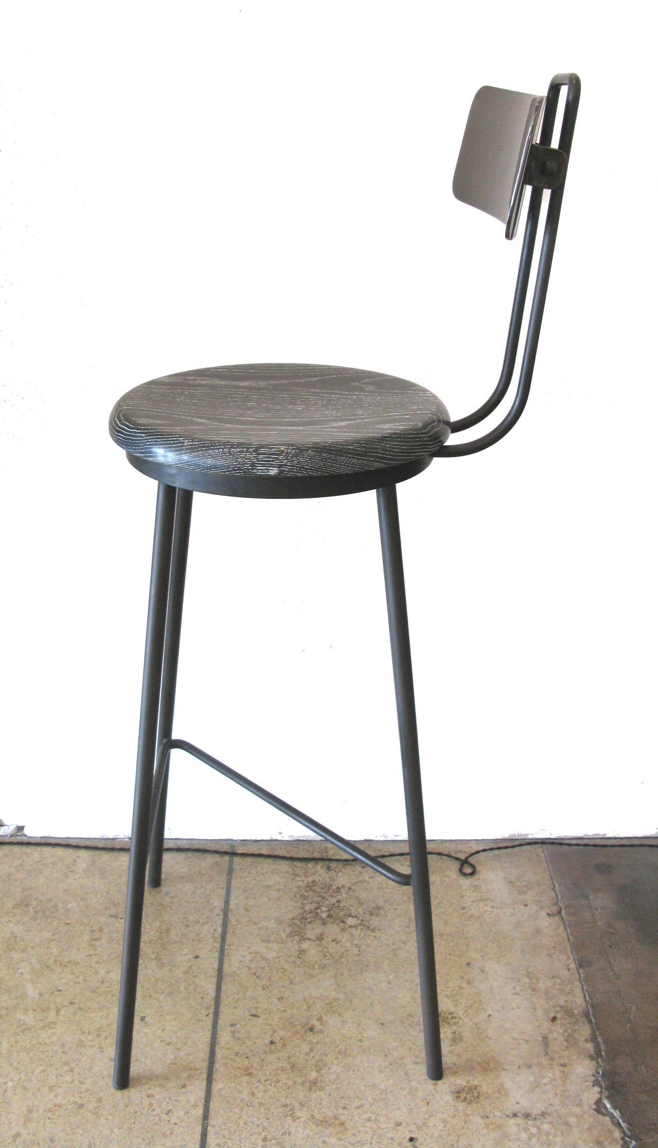 Z Stool, Black Nickel and Cerused Oak (Bar Height) In Excellent Condition In Los Angeles, CA