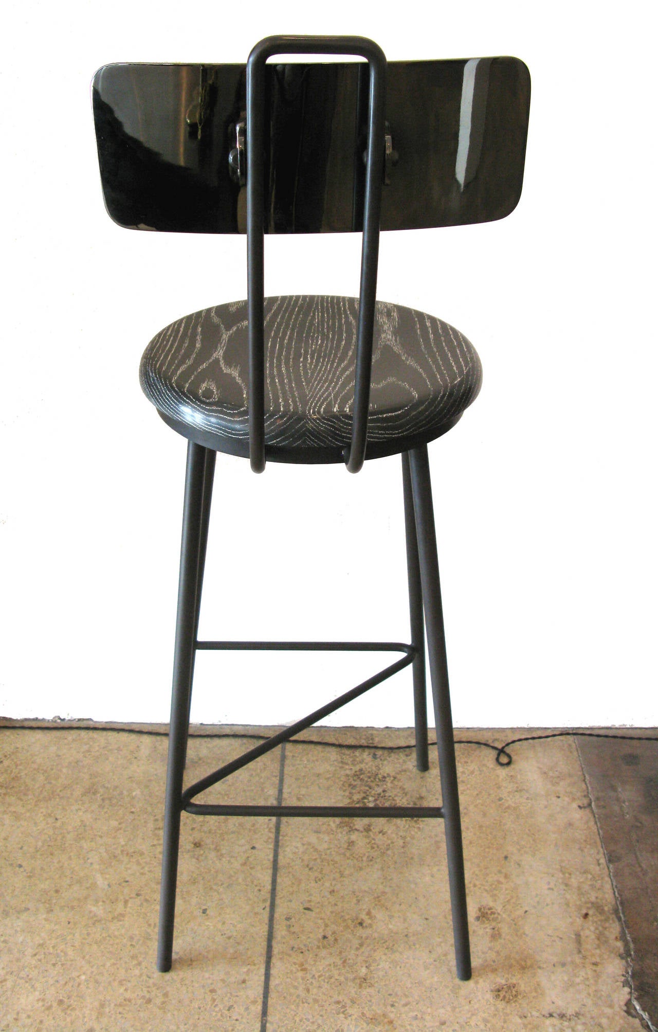 Contemporary Z Stool, Black Nickel and Cerused Oak (Bar Height)