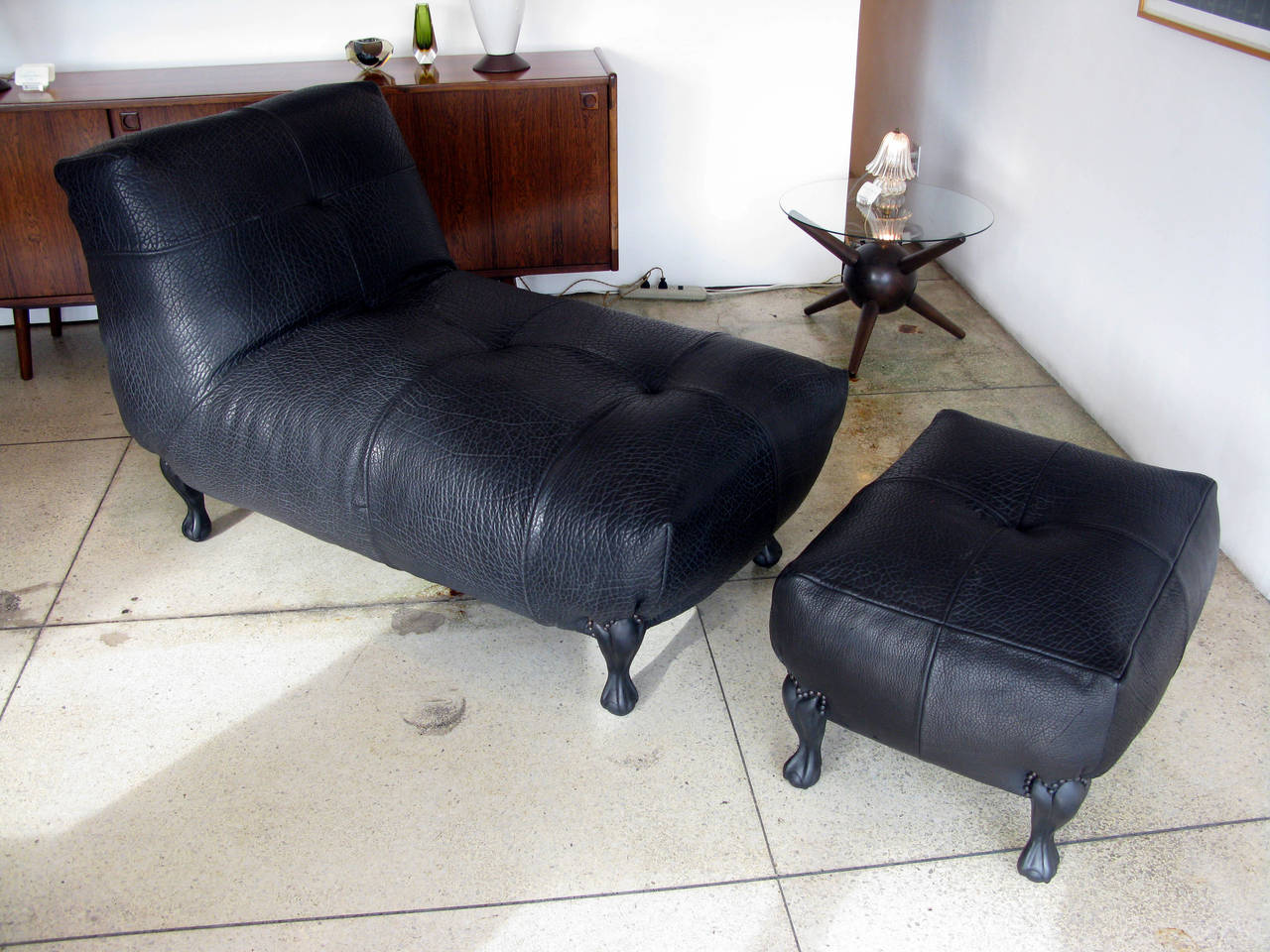 Handcrafted Buffalo Hide Lounge w/ Ottoman