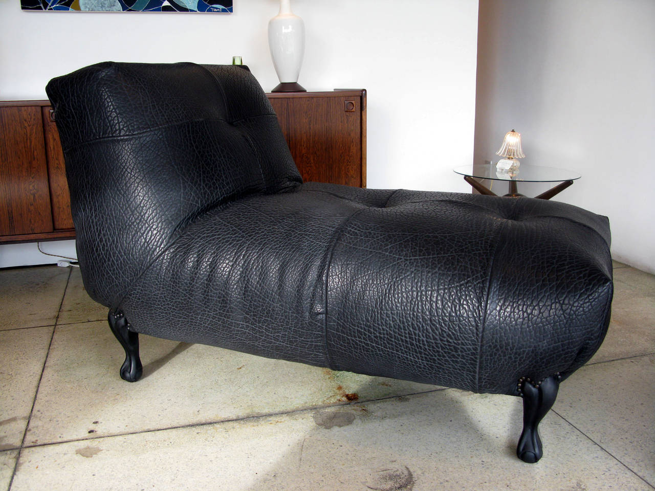 Contemporary Handcrafted Buffalo Hide Lounge w/ Ottoman