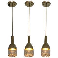 Set of 3 Brass & Glass Pendant Lights