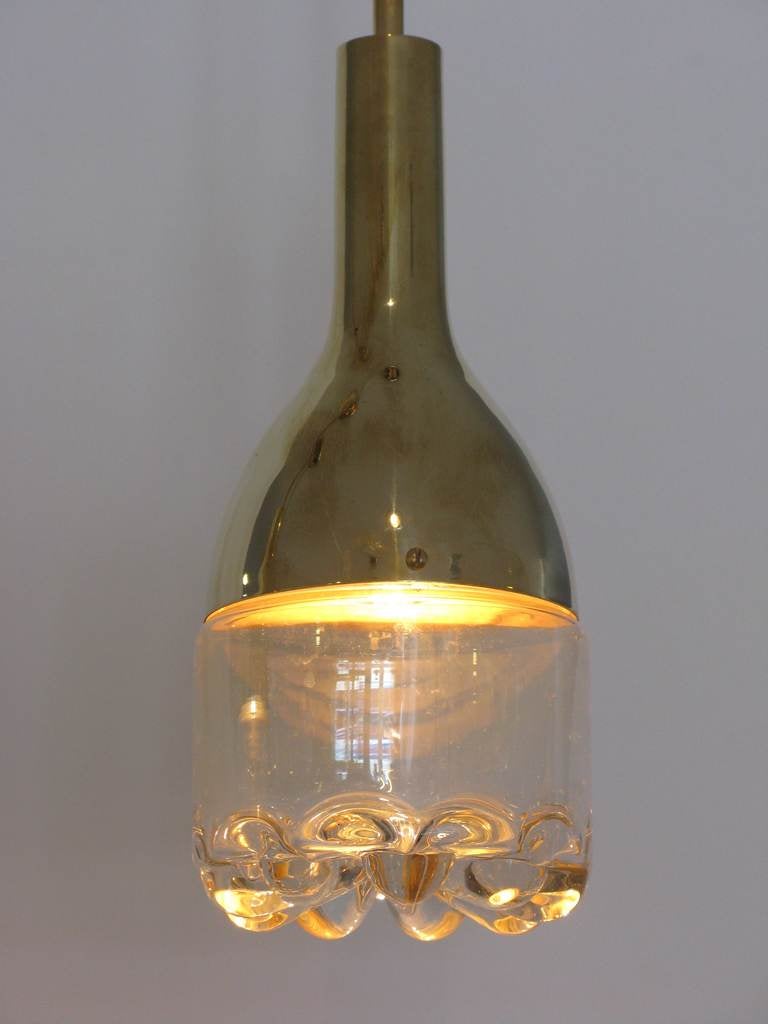 Set of 3 Brass and Glass Pendant Lights at 1stDibs