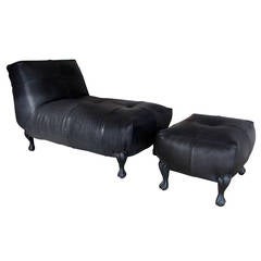 Handcrafted Buffalo Hide Lounge w/ Ottoman