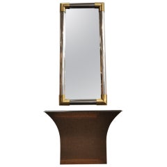 Polished Steel, Brass and Granite- Mirror and Console