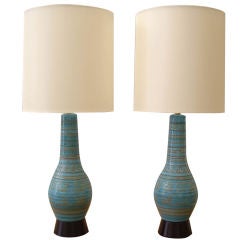 Pair of Italian Ceramic Lamps with Custom Shades