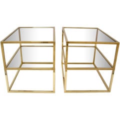 Pair of Brass and Smoked Glass Tables/Night Stands