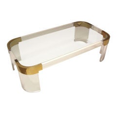 1970s Lucite and Brass Coffee Table