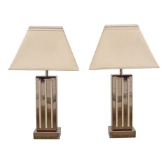 Pair of Table Lamps with Polished Chrome and Lucite