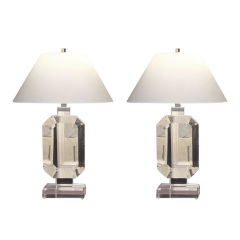 Les Prismatiques- Pair Clear Faceted Lucite Lamps