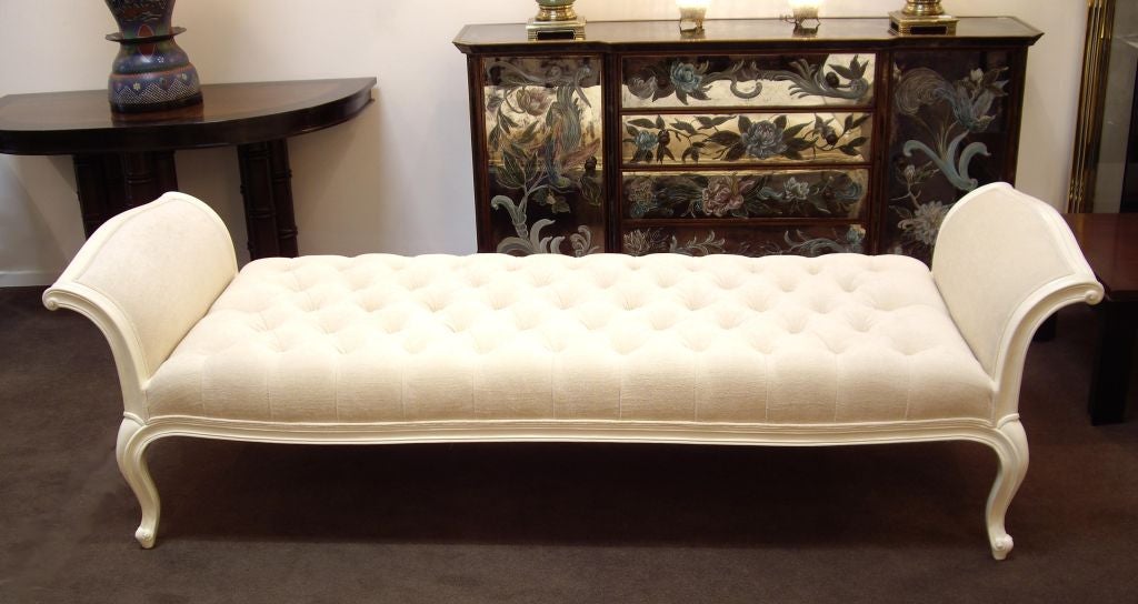 American 1940s Daybed- Cream Lacquer with Oyster Chenille Upholstery