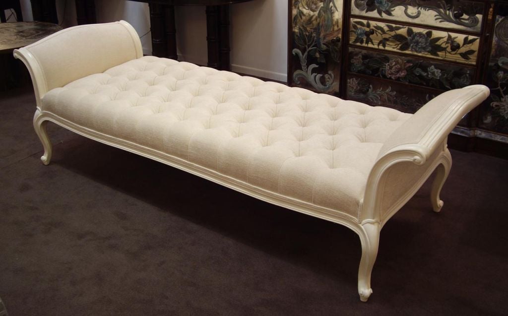 Mid-20th Century 1940s Daybed- Cream Lacquer with Oyster Chenille Upholstery