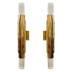 Pair of Italian Brass and Lucite Wall Sconces
