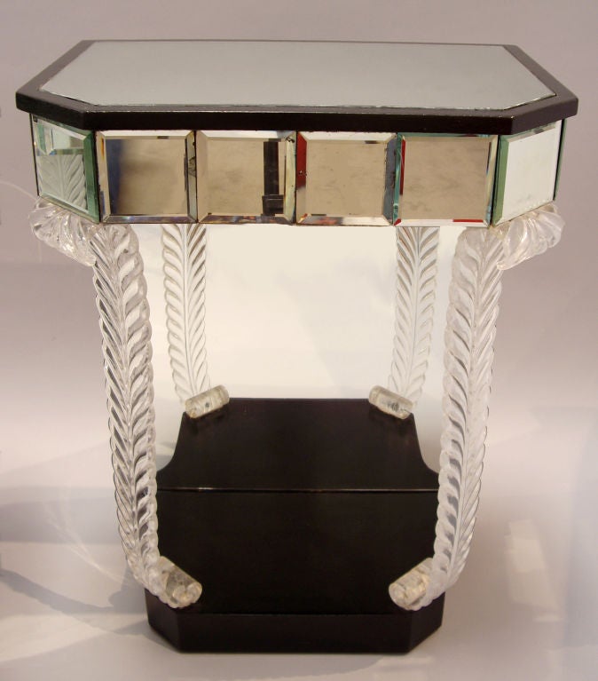 Beautiful pair of Lucite, mirror and painted wood nightstands. Each has one drawer.<br />
These are from 