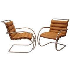 Mies Van der Rohe- Pair of MR Lounge Chairs with Arms