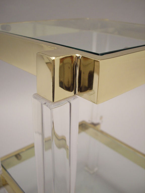 American Polished Brass and Lucite Side Table