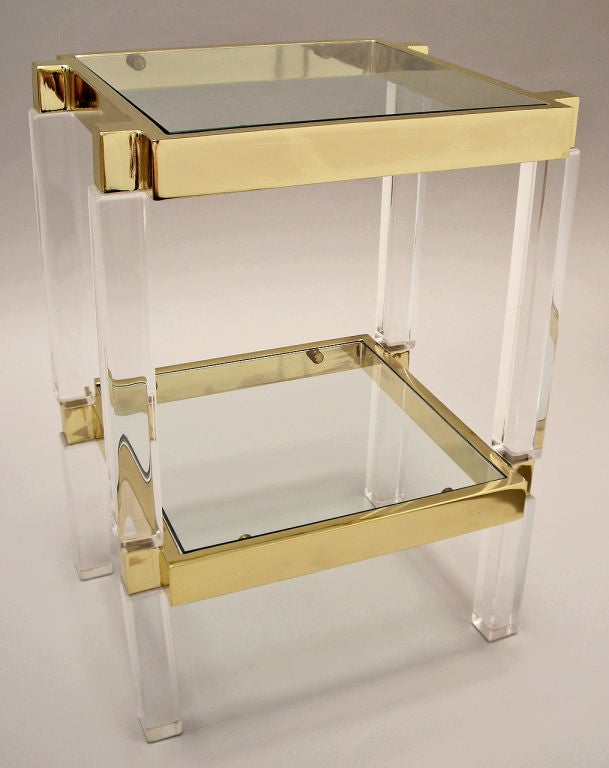Polished Brass and Lucite Side Table In Excellent Condition In Los Angeles, CA