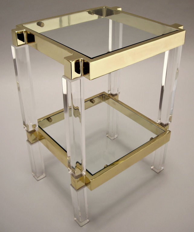 Late 20th Century Polished Brass and Lucite Side Table