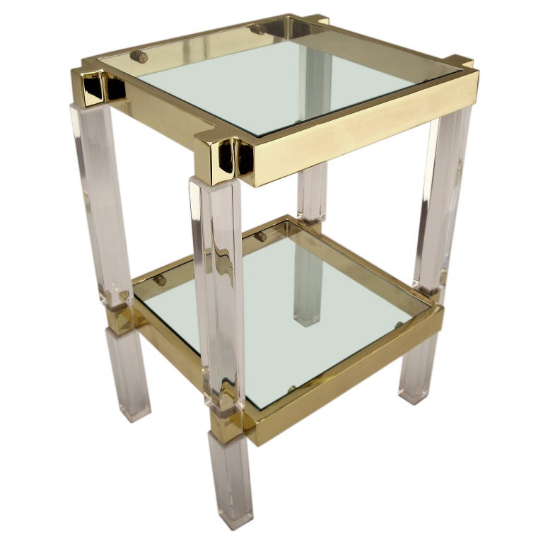 Polished Brass and Lucite Side Table