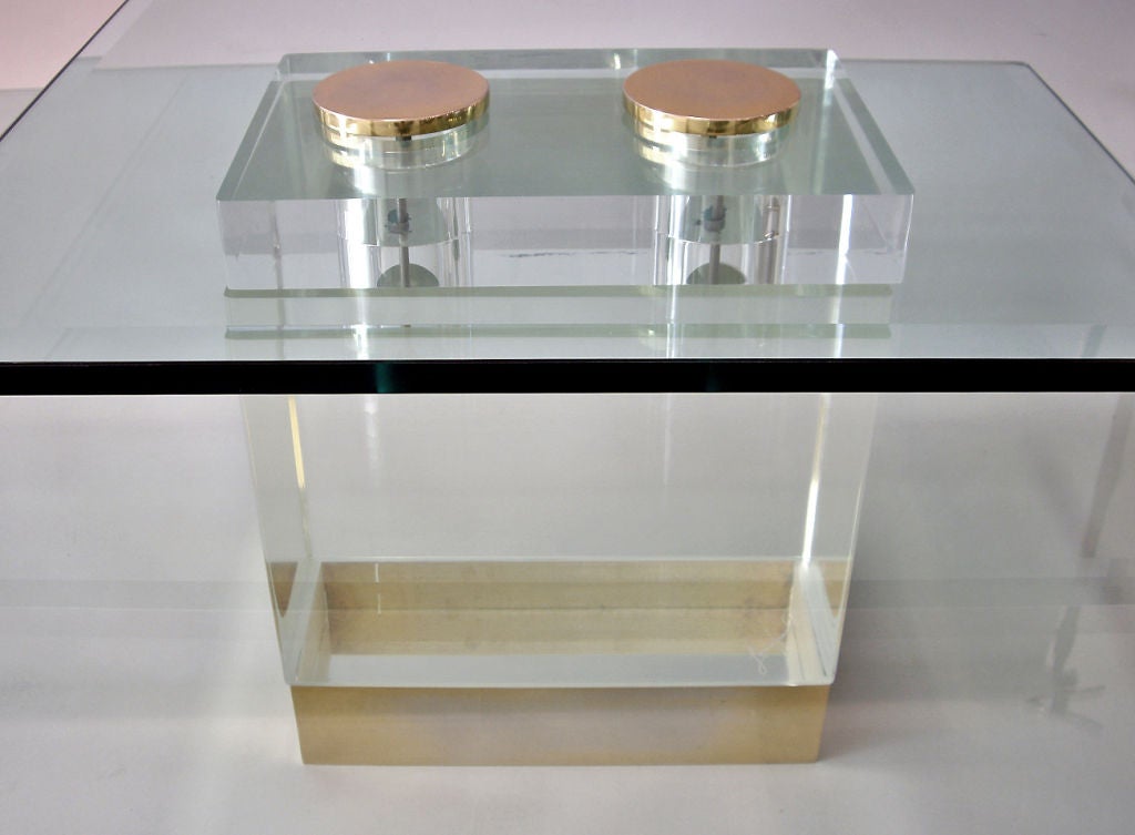 American Lion In Frost- Glass, Lucite and Brass Coffee Table