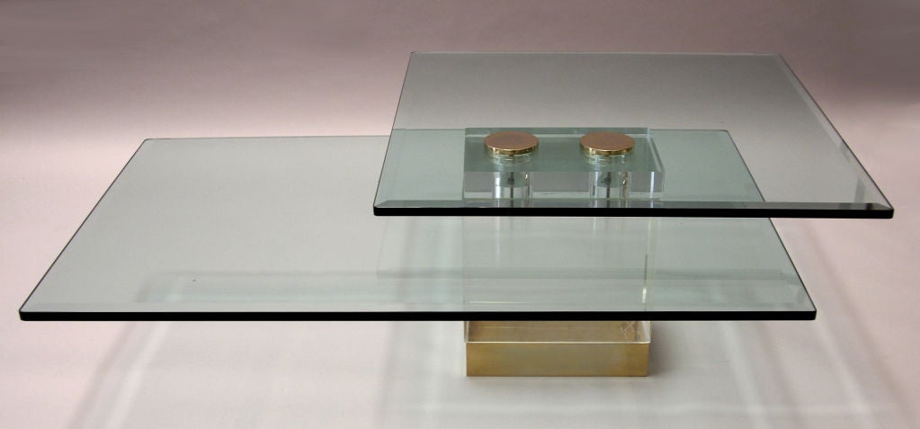 Lion In Frost- Glass, Lucite and Brass Coffee Table 1