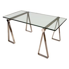 Pace Collection- Polished Steel and Glass Table/Desk