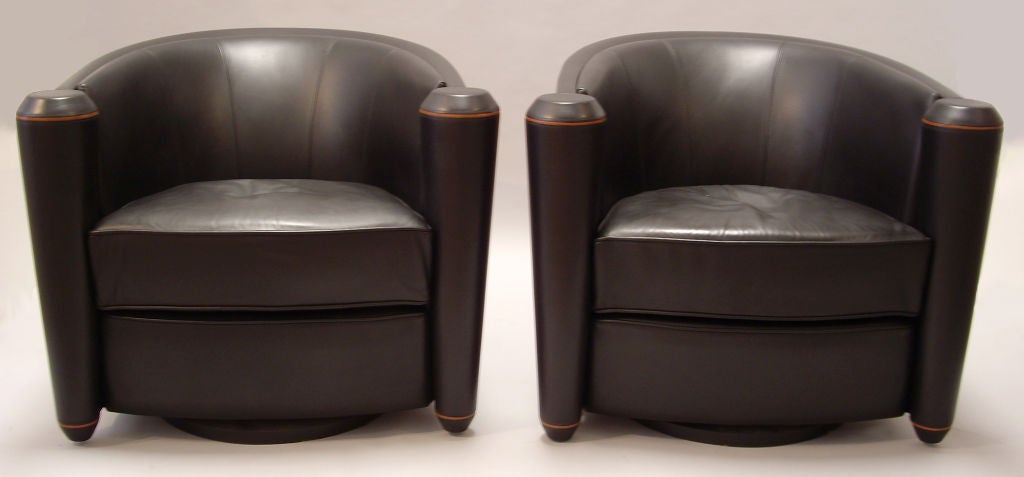Italian Pace Collection- Pair of Leather Club Chairs/Swivel