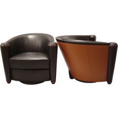 Pace Collection- Pair of Leather Club Chairs/Swivel