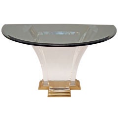 Jeffrey Bigelow- Signed Lucite, Brass and Glass Console Table