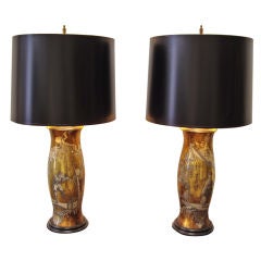 Pair of Chinoiserie Eglomise Glass Table Lamps