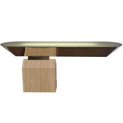 1970s Illuminated: Polished Steel, Stone and Glass Console Table