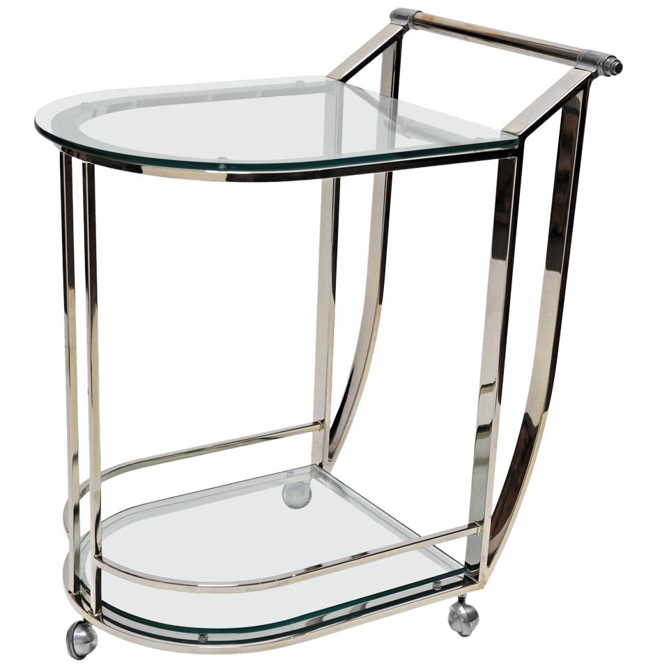 1970s Polished Brass and Glass Serving Cart
