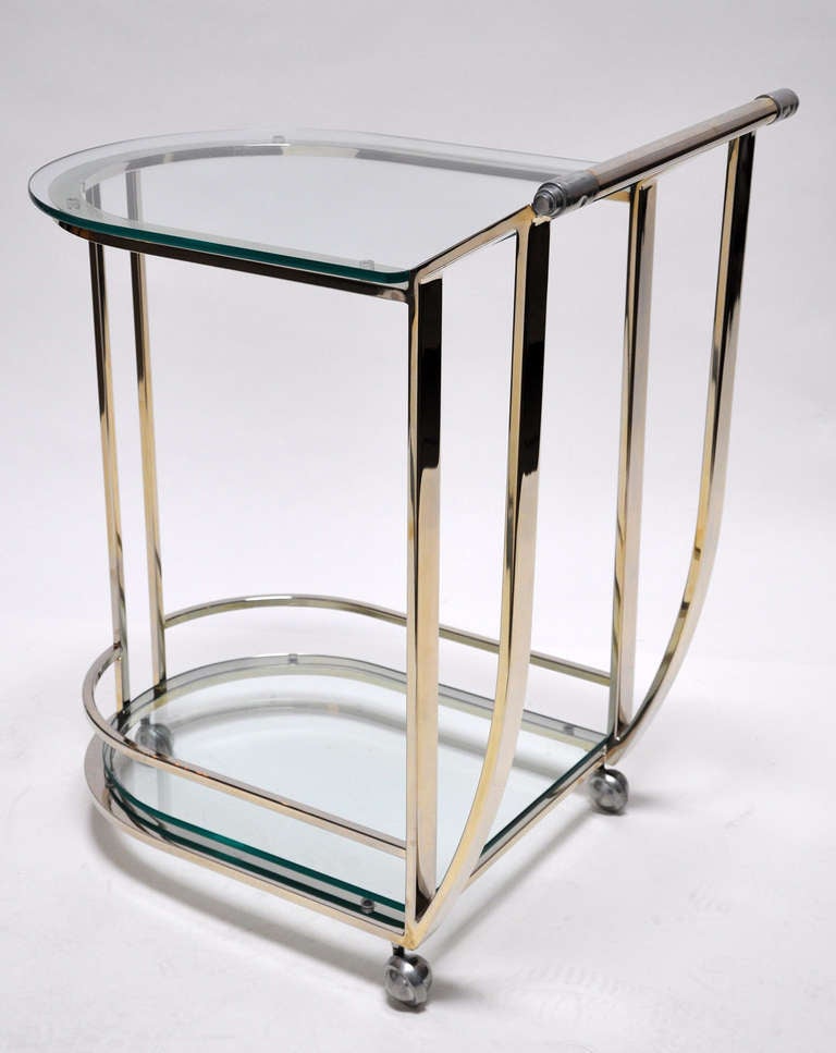 Mid-Century Modern 1970s Polished Brass and Glass Serving Cart