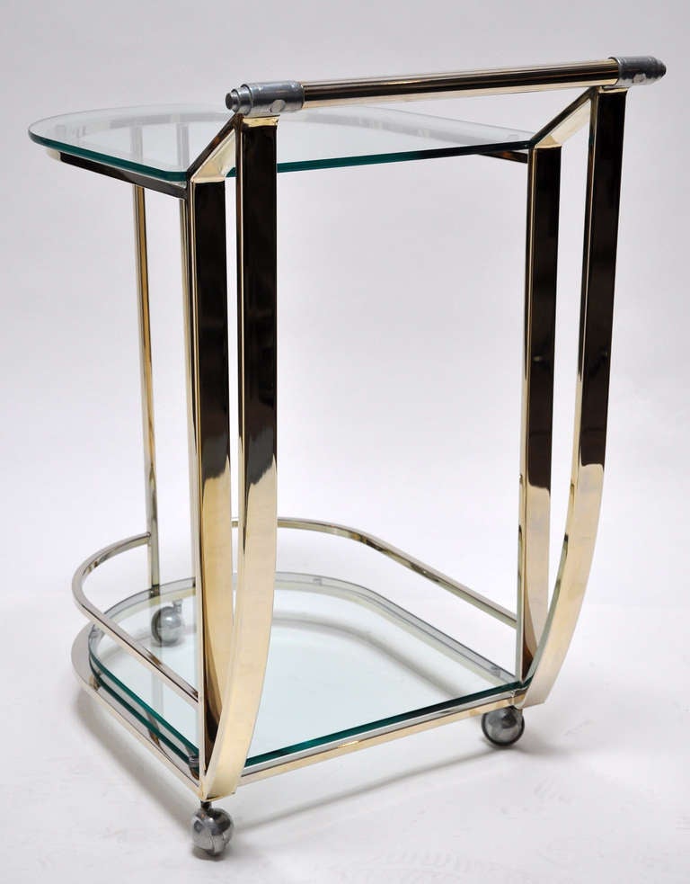 American 1970s Polished Brass and Glass Serving Cart