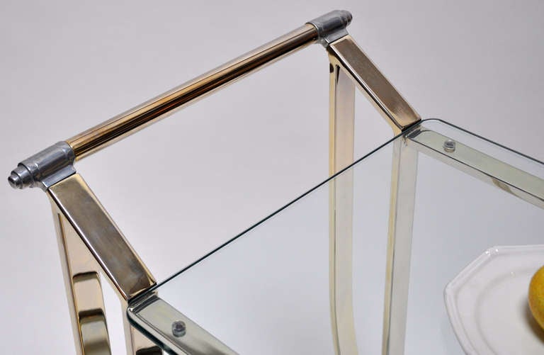 Late 20th Century 1970s Polished Brass and Glass Serving Cart