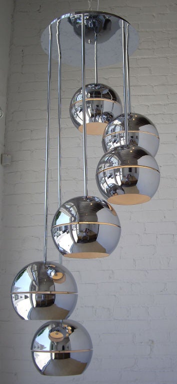 1970s Polished Chrome Hanging Light In Excellent Condition In Los Angeles, CA