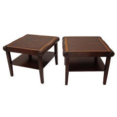 American 1940s Carved and Inlaid Wood Side Tables