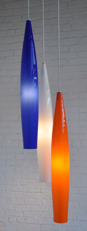 Large Glass- Three Pendant Italian Light by Vistosi at 1stDibs