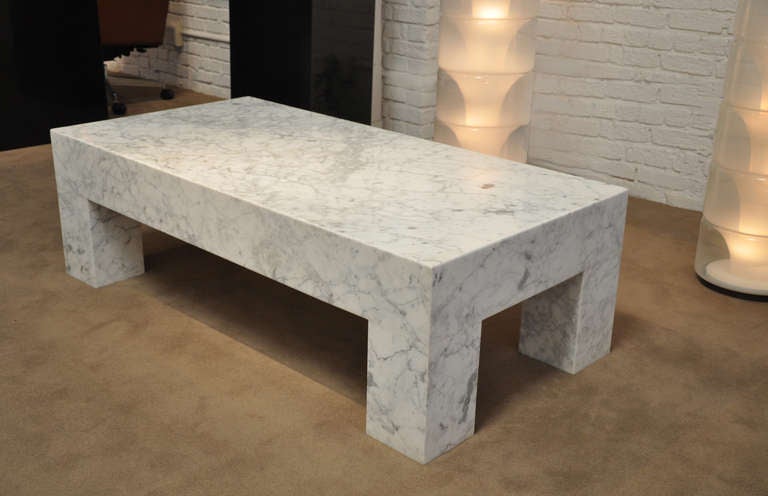 Late 20th Century 1970s White Carrera Marble Coffee Table