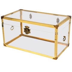 1970s Brass and Clear Trunk or Coffee Table