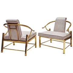 Pair of Mastercraft Chairs, Brass, Upholstery
