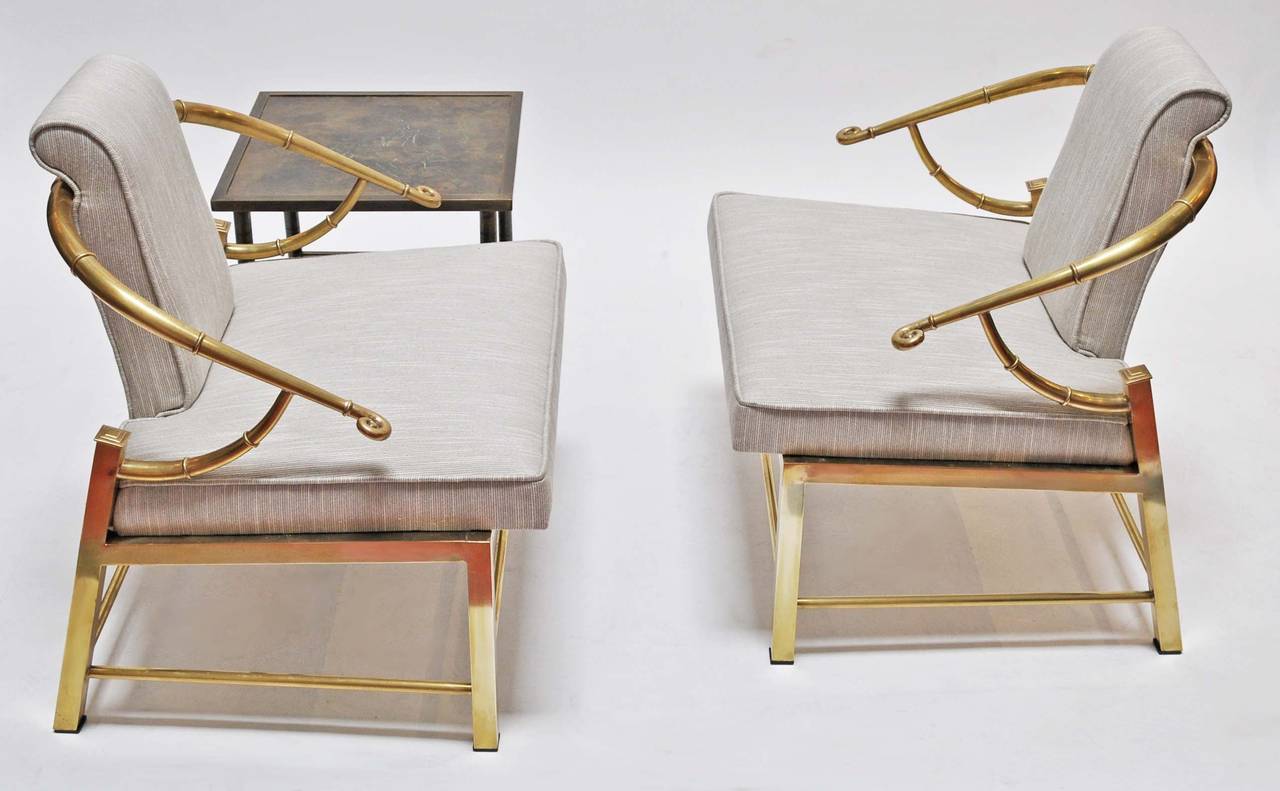 Mid-Century Modern Pair of Mastercraft Chairs, Brass, Upholstery