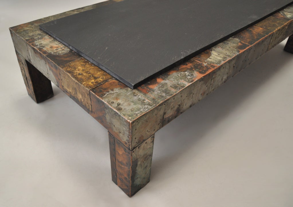 American Paul Evans (1931-1987) Patchwork Metal and Slate Coffee Table