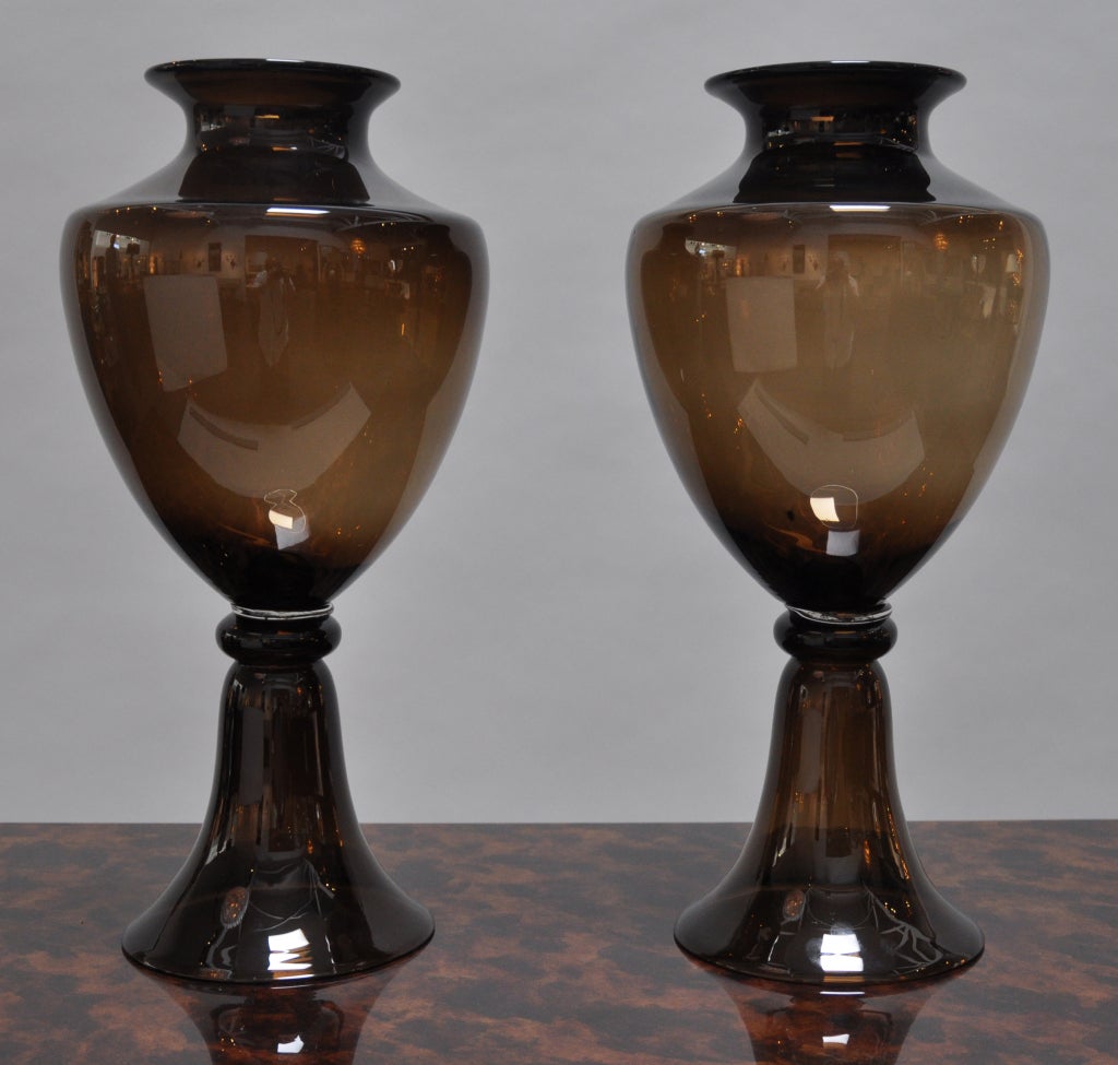 Pair of tall hand blown glass vases by Seguso. 
Price is for the pair.