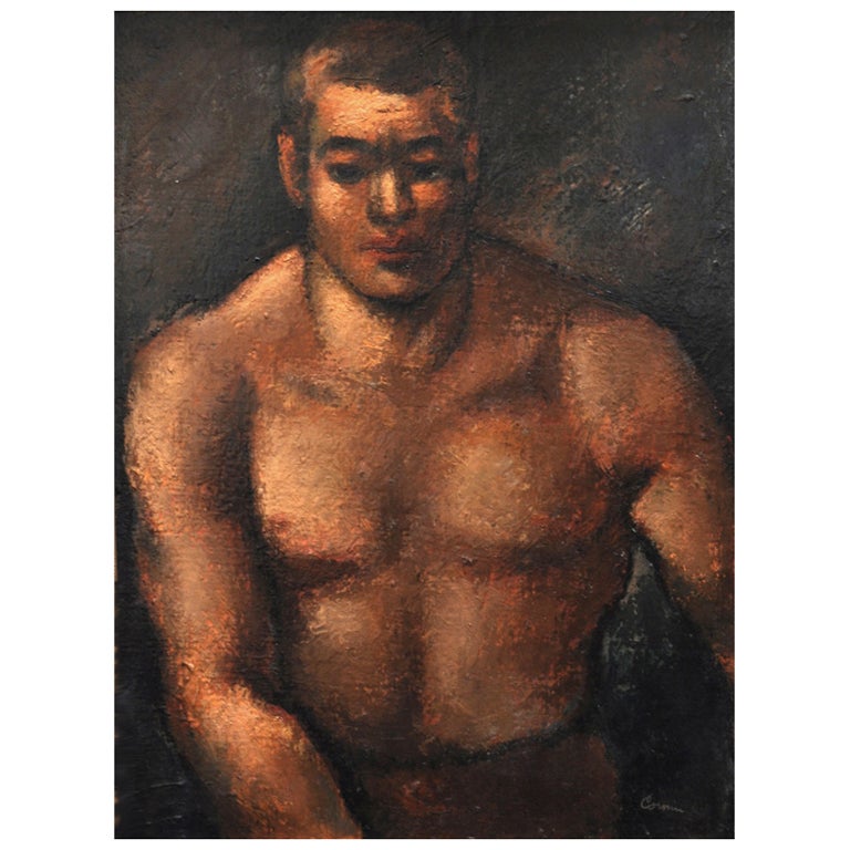Jon Cornin (1905-1992) Oil on Board "Portrait of a Wrestler"