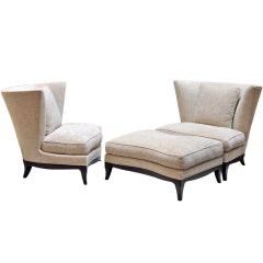 Pair of Geneva Club Chairs with Ottoman by Donghia
