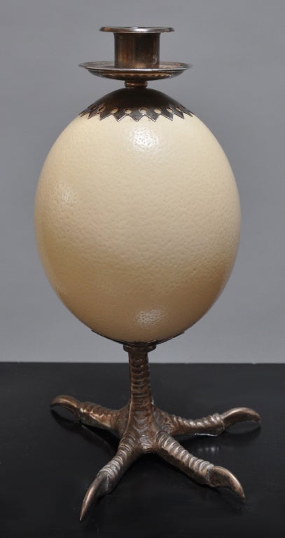 Mid-Century Modern Anthony Redmile Candlestick Ostrich Egg Signed