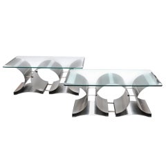 Francois Monnet -Pair of Stainless Steel and Glass Tables